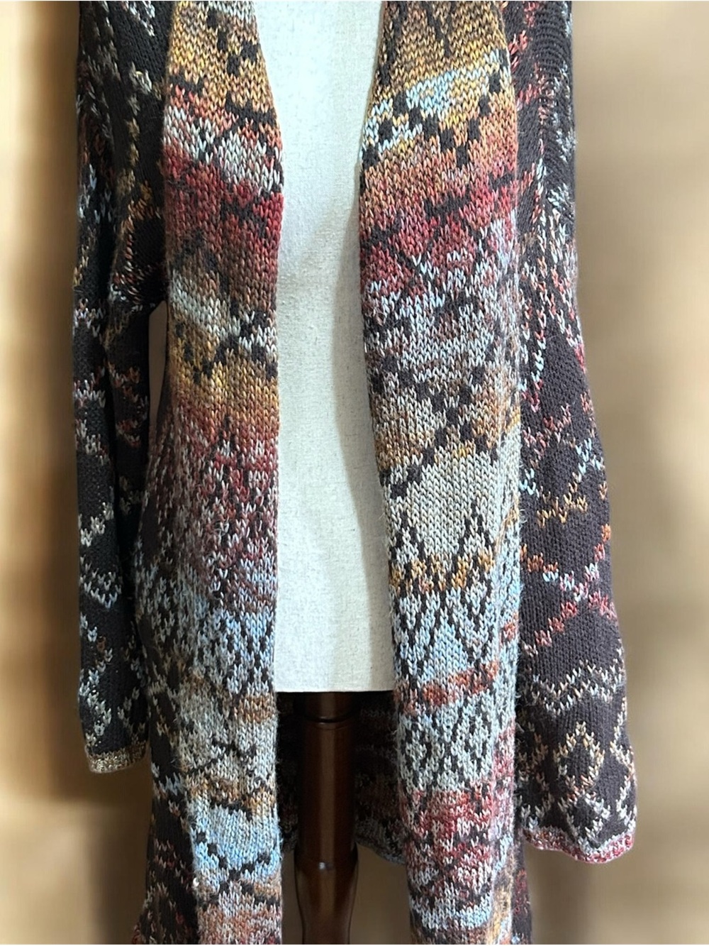 Maurices Open-Front Knit Cardigan in Brown, Rust, Blue, Cream Large